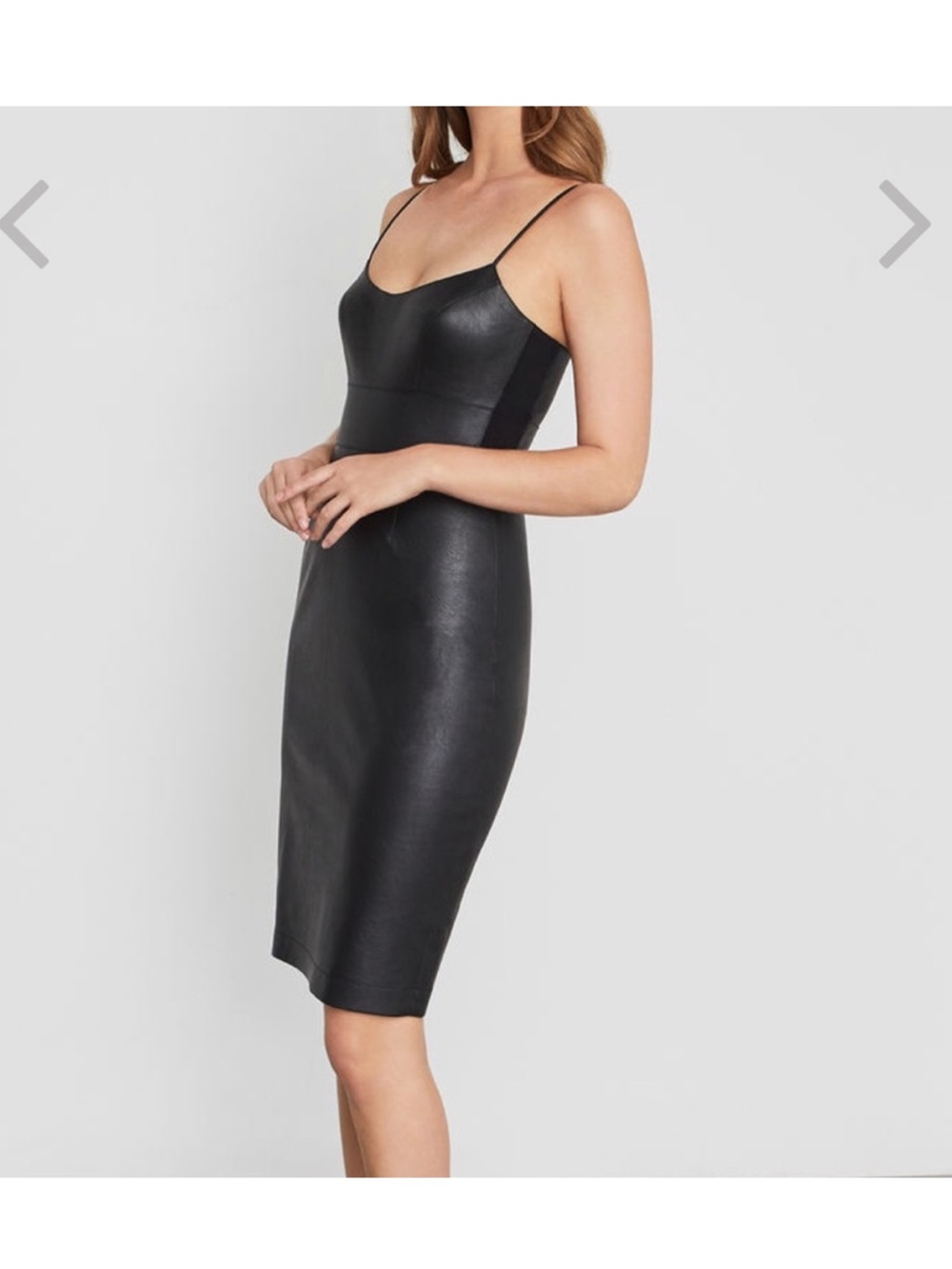 BCBGMaxAzria Black Faux Leather Midi Slip Dress
